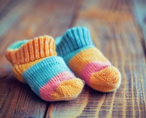 Close-up of knitted sock fabric showing stitch detail